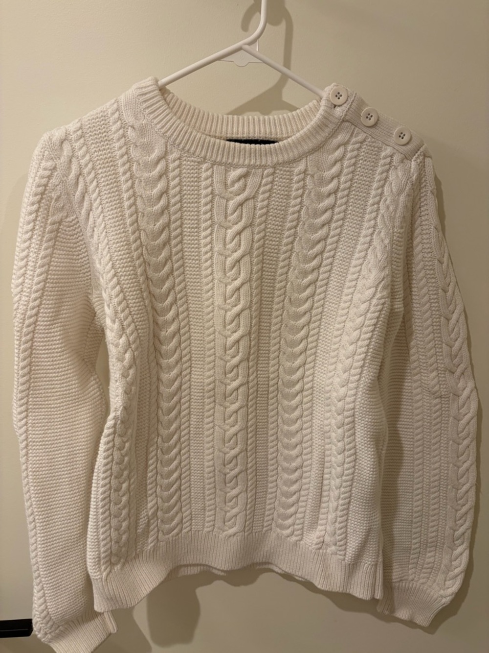 Banana Republic White Cable-Knit Button-Shoulder Sweater